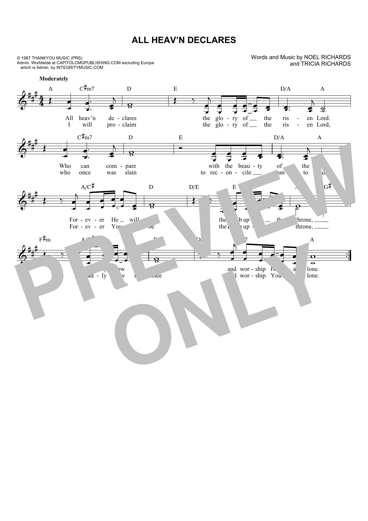Download Noel Richards All Heav'n Declares Sheet Music and learn how to play Melody Line, Lyrics & Chords PDF digital score in minutes