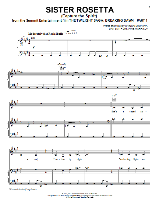 Download Noisettes Sister Rosetta (Capture The Spirit) Sheet Music and learn how to play Piano, Vocal & Guitar (Right-Hand Melody) PDF digital score in minutes