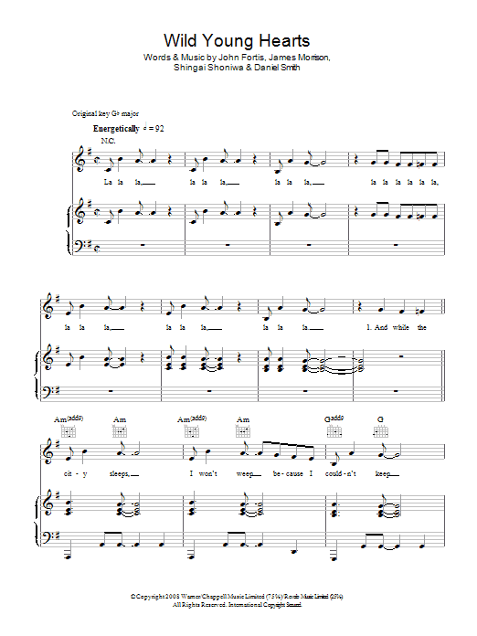 Download Noisettes Wild Young Hearts Sheet Music and learn how to play Lyrics & Chords PDF digital score in minutes