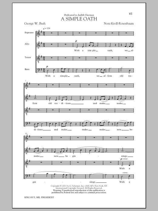Download Nora Kroll-Rosenbaum A Simple Oath Sheet Music and learn how to play SATB PDF digital score in minutes
