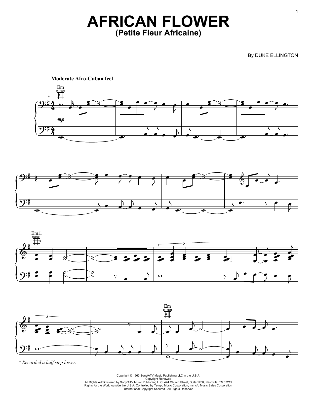 Download Norah Jones African Flower (Petite Fleur Africaine) Sheet Music and learn how to play Piano, Vocal & Guitar (Right-Hand Melody) PDF digital score in minutes