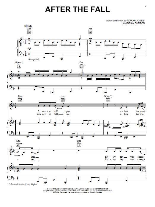 Download Norah Jones After The Fall Sheet Music and learn how to play Piano, Vocal & Guitar (Right-Hand Melody) PDF digital score in minutes