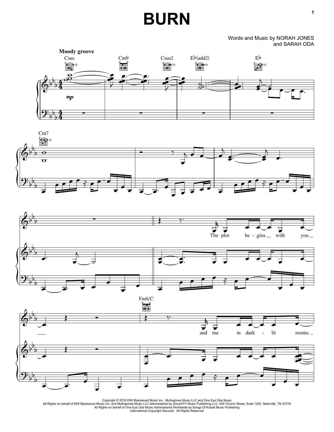 Download Norah Jones Burn Sheet Music and learn how to play Piano, Vocal & Guitar (Right-Hand Melody) PDF digital score in minutes