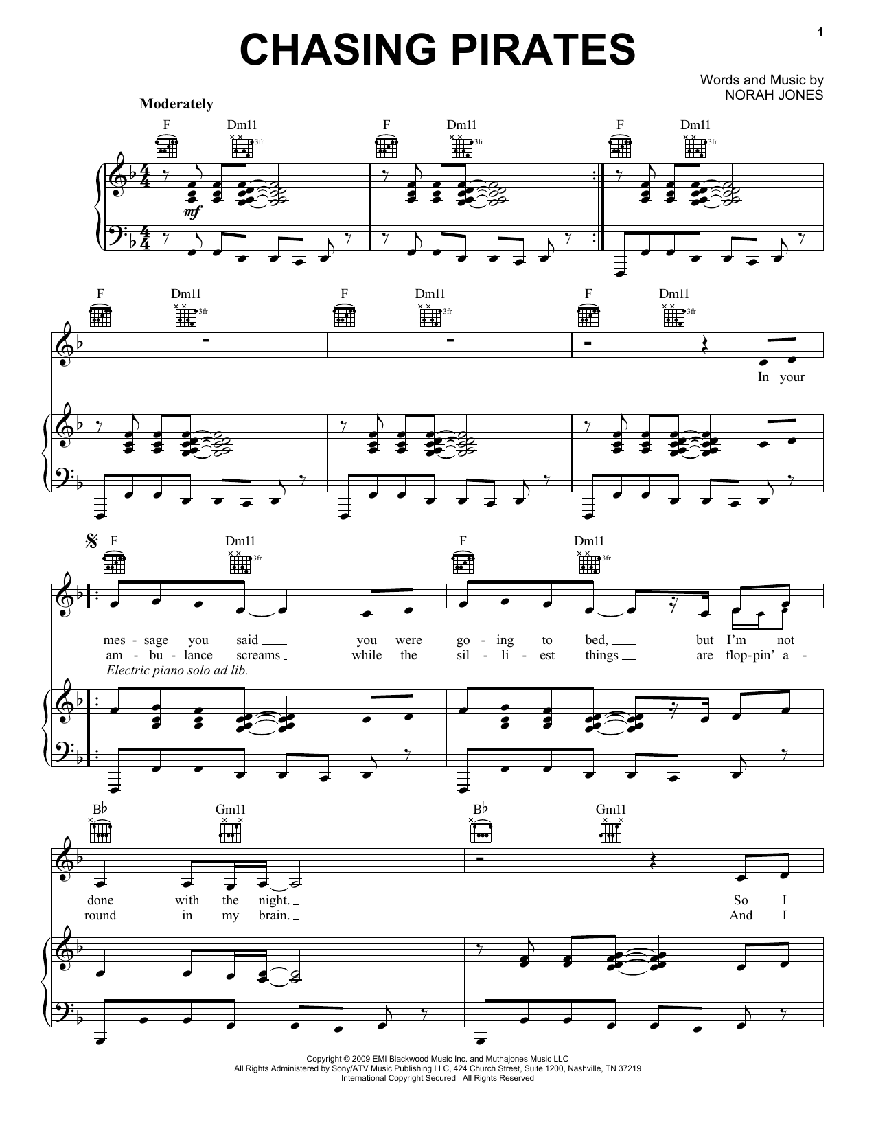 Download Norah Jones Chasing Pirates Sheet Music and learn how to play Easy Piano PDF digital score in minutes