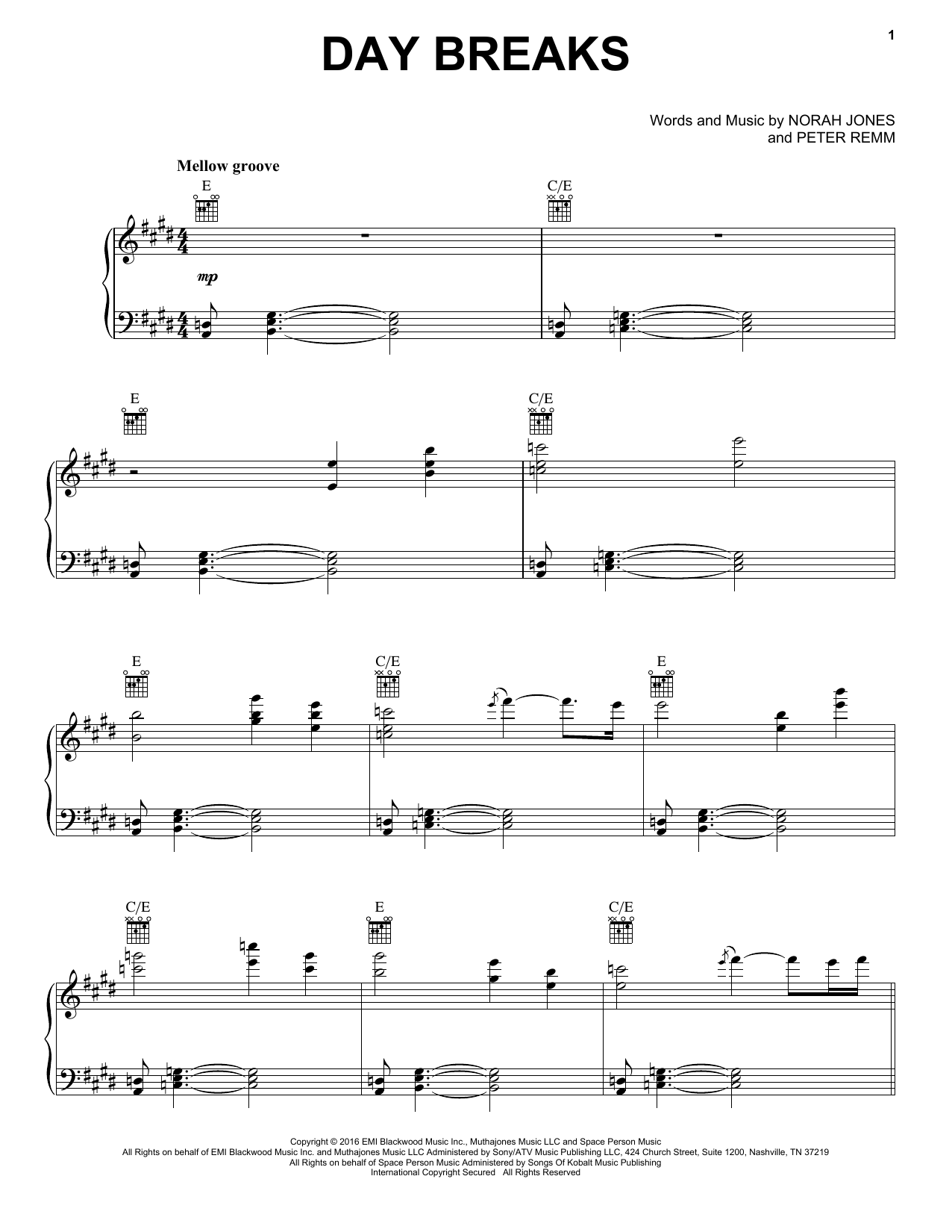 Download Norah Jones Day Breaks Sheet Music and learn how to play Piano, Vocal & Guitar (Right-Hand Melody) PDF digital score in minutes