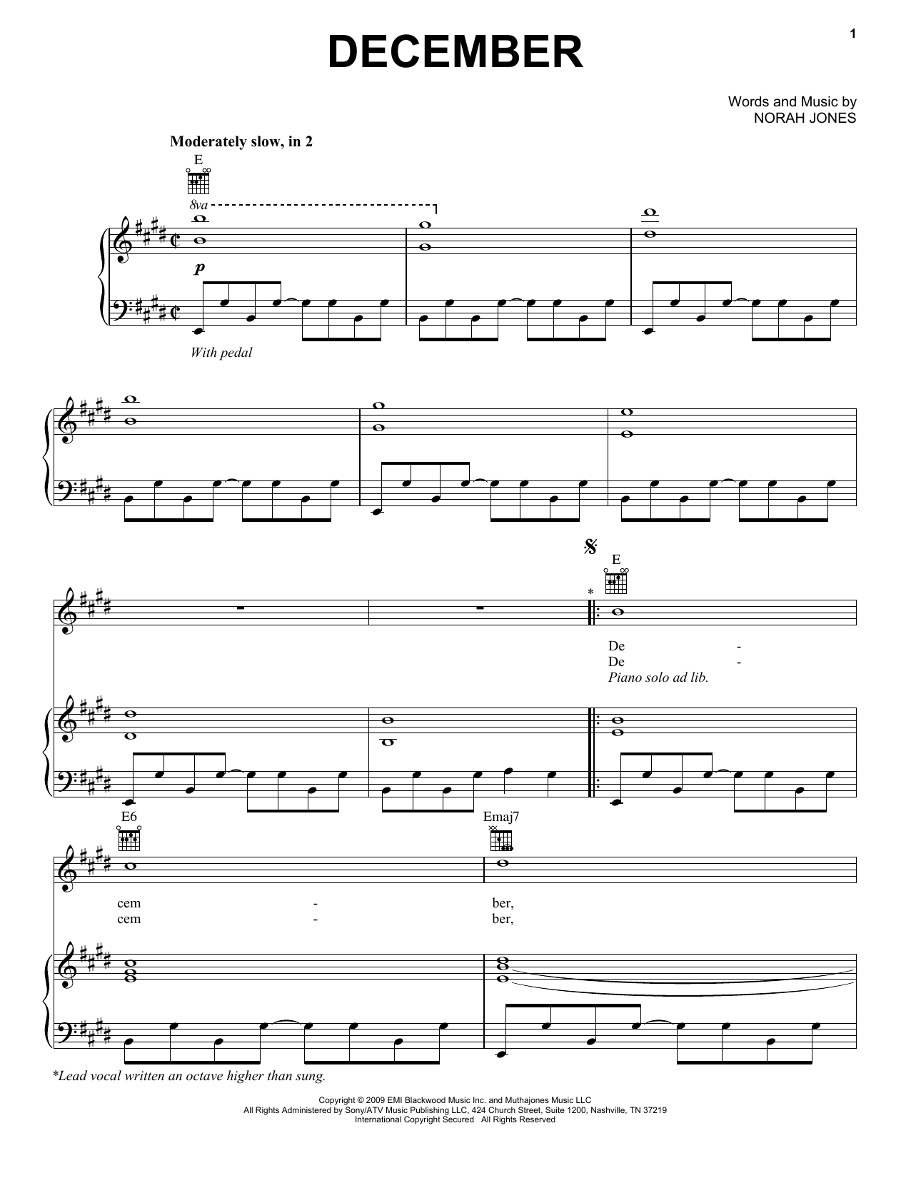 Download Norah Jones December Sheet Music and learn how to play Piano, Vocal & Guitar (Right-Hand Melody) PDF digital score in minutes