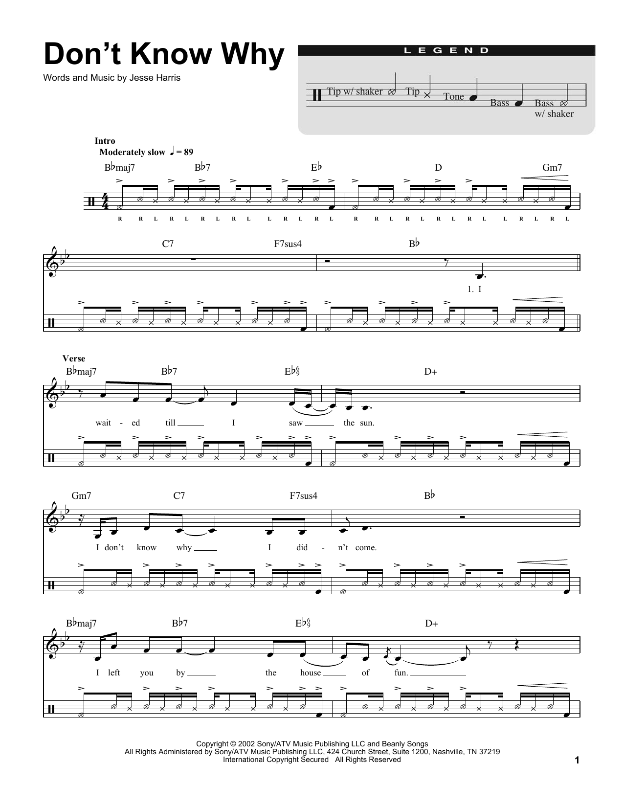 Download Norah Jones Don't Know Why Sheet Music and learn how to play Drums Transcription PDF digital score in minutes