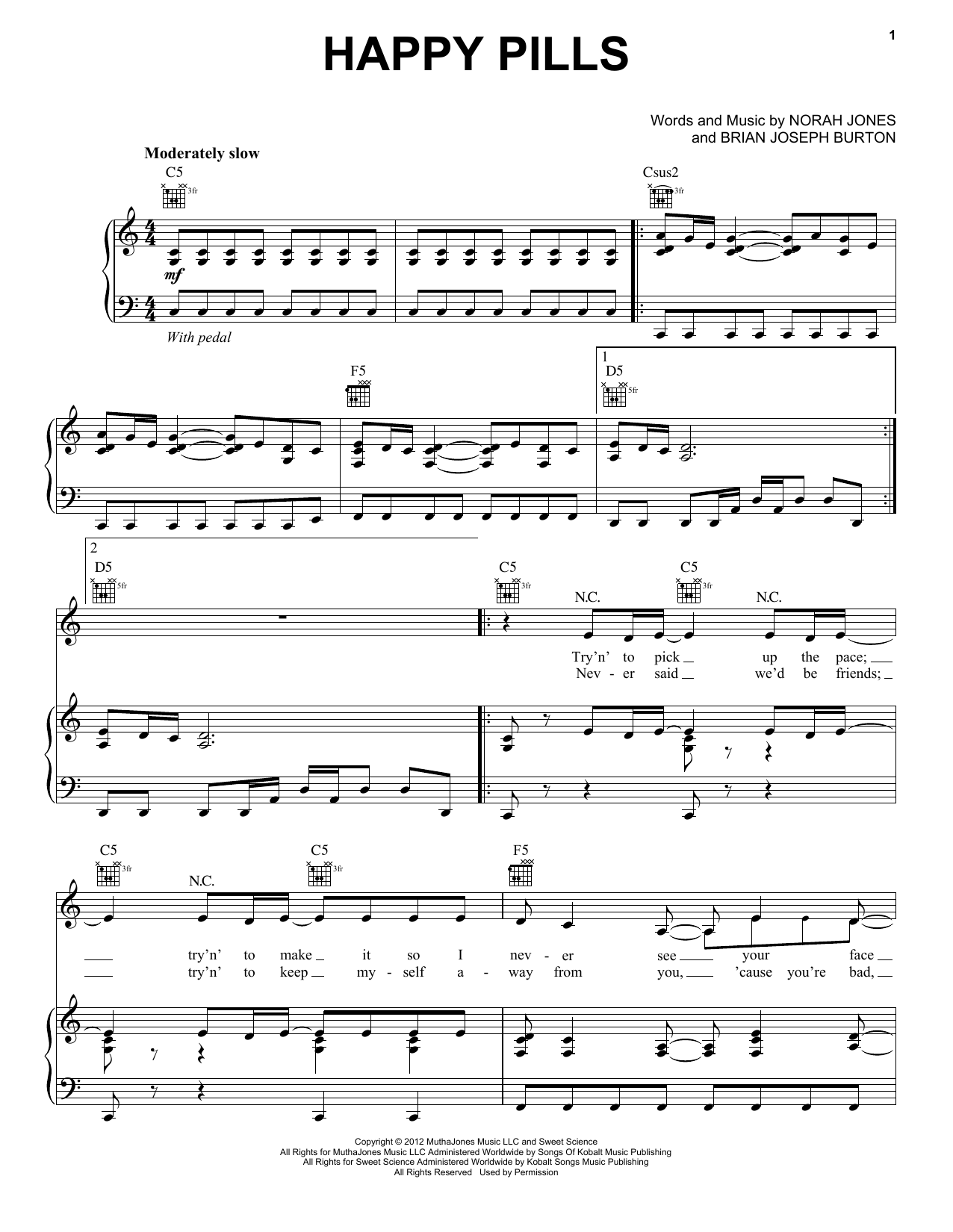 Download Norah Jones Happy Pills Sheet Music and learn how to play Easy Piano PDF digital score in minutes