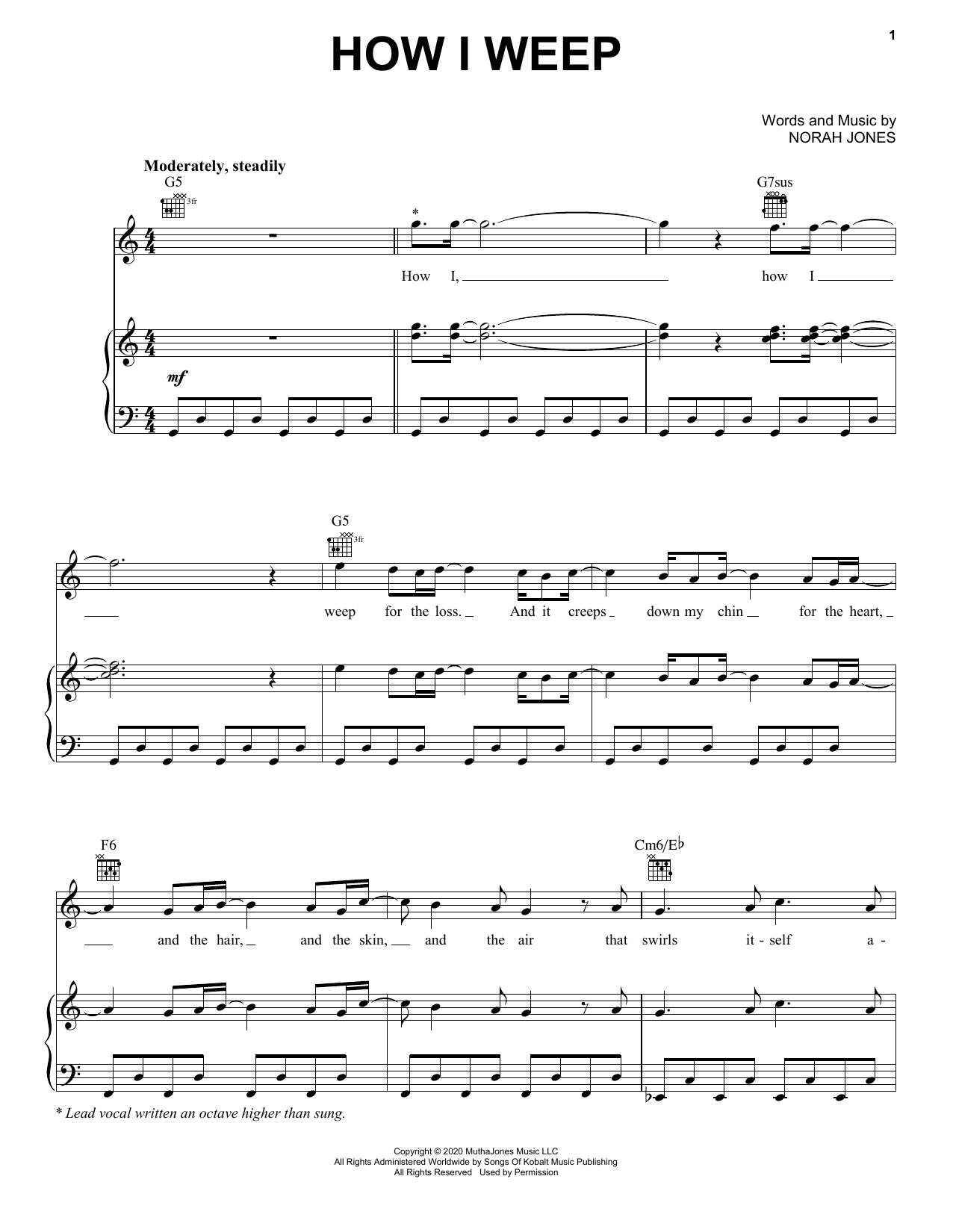 Download Norah Jones How I Weep Sheet Music and learn how to play Piano, Vocal & Guitar Chords (Right-Hand Melody) PDF digital score in minutes