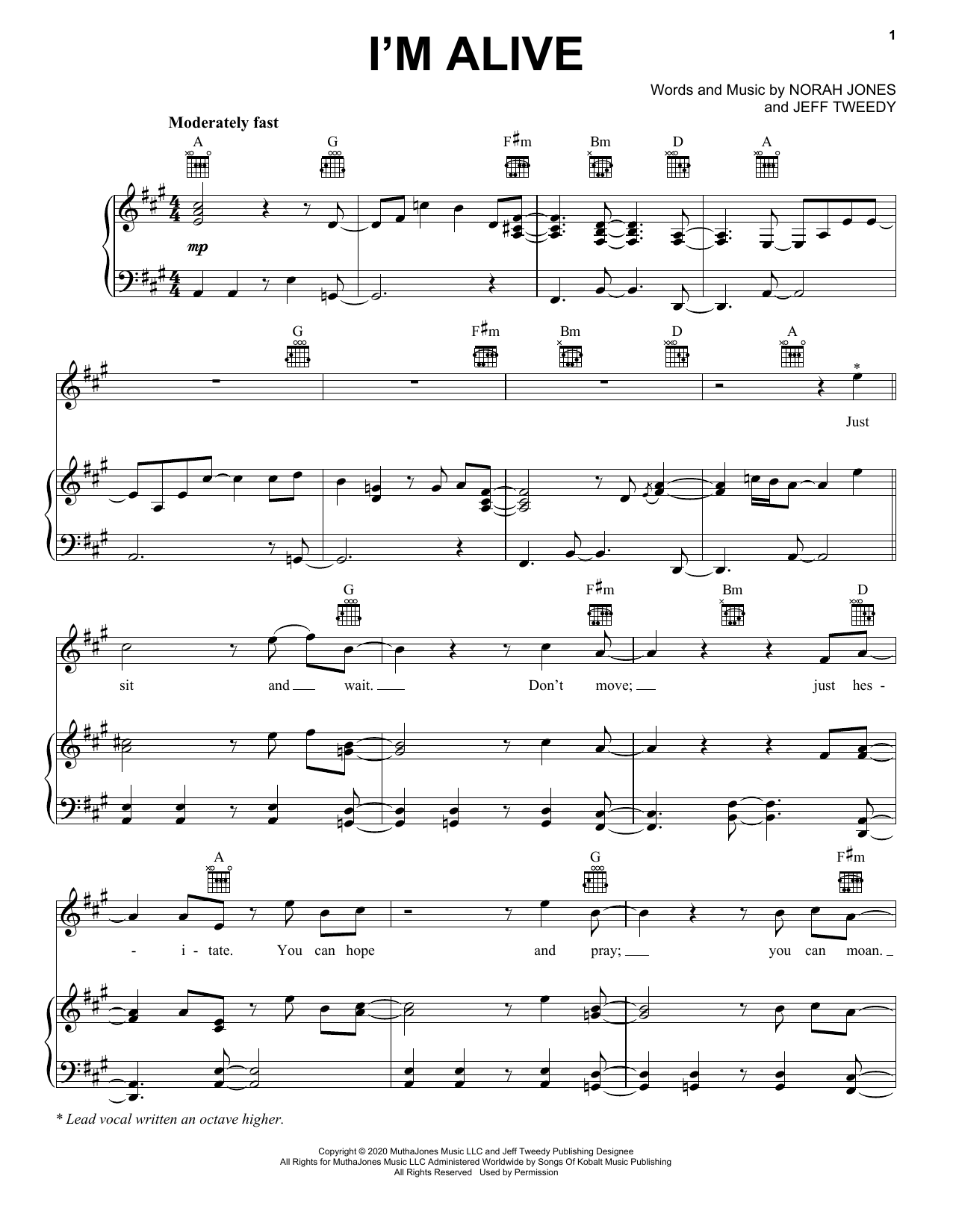 Download Norah Jones I'm Alive Sheet Music and learn how to play Easy Piano PDF digital score in minutes