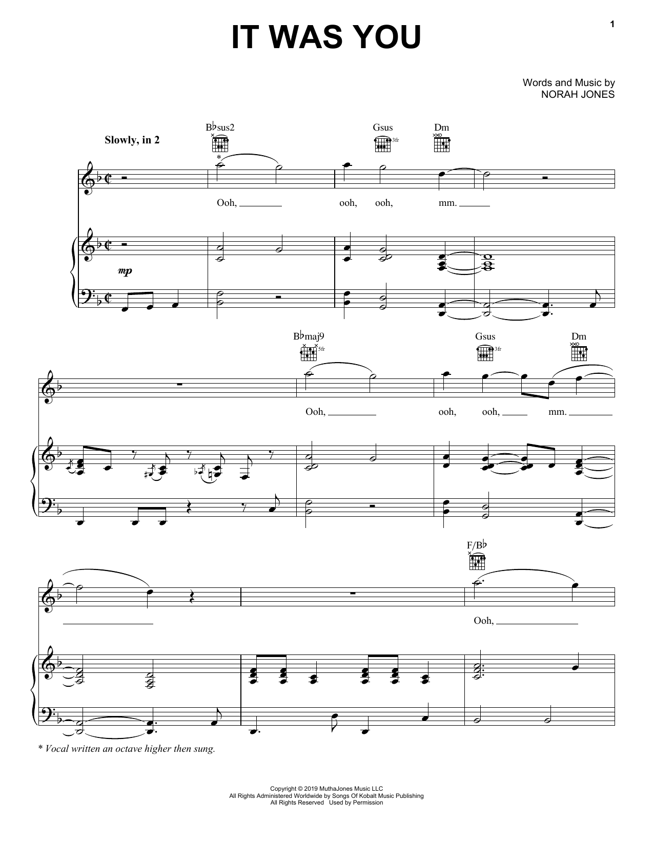 Download Norah Jones It Was You Sheet Music and learn how to play Easy Piano PDF digital score in minutes