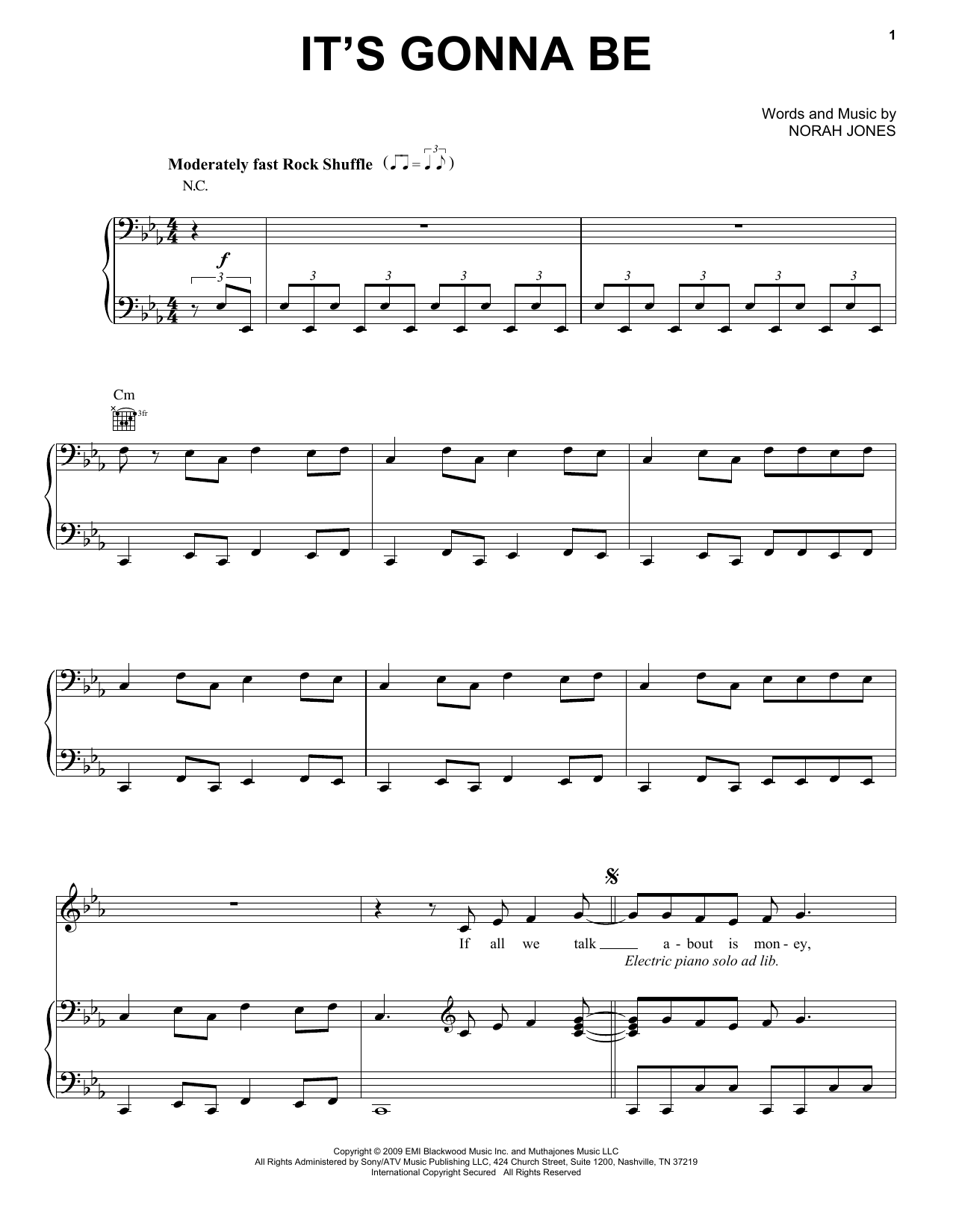 Download Norah Jones It's Gonna Be Sheet Music and learn how to play Piano, Vocal & Guitar (Right-Hand Melody) PDF digital score in minutes