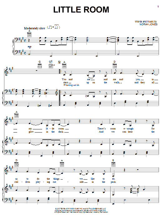 Download Norah Jones Little Room Sheet Music and learn how to play Piano, Vocal & Guitar (Right-Hand Melody) PDF digital score in minutes
