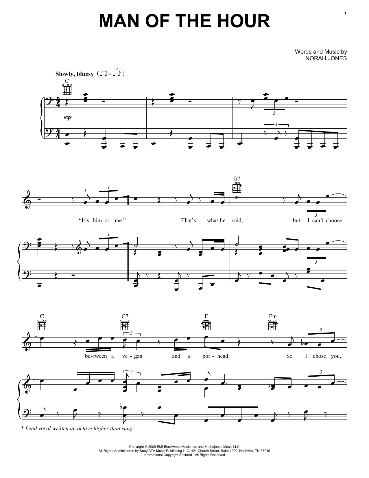 Download Norah Jones Man Of The Hour Sheet Music and learn how to play Piano, Vocal & Guitar (Right-Hand Melody) PDF digital score in minutes