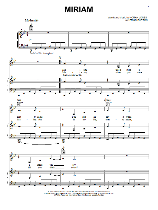 Download Norah Jones Miriam Sheet Music and learn how to play Piano, Vocal & Guitar (Right-Hand Melody) PDF digital score in minutes