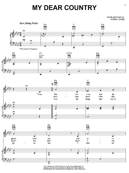 Download Norah Jones My Dear Country Sheet Music and learn how to play Piano, Vocal & Guitar (Right-Hand Melody) PDF digital score in minutes
