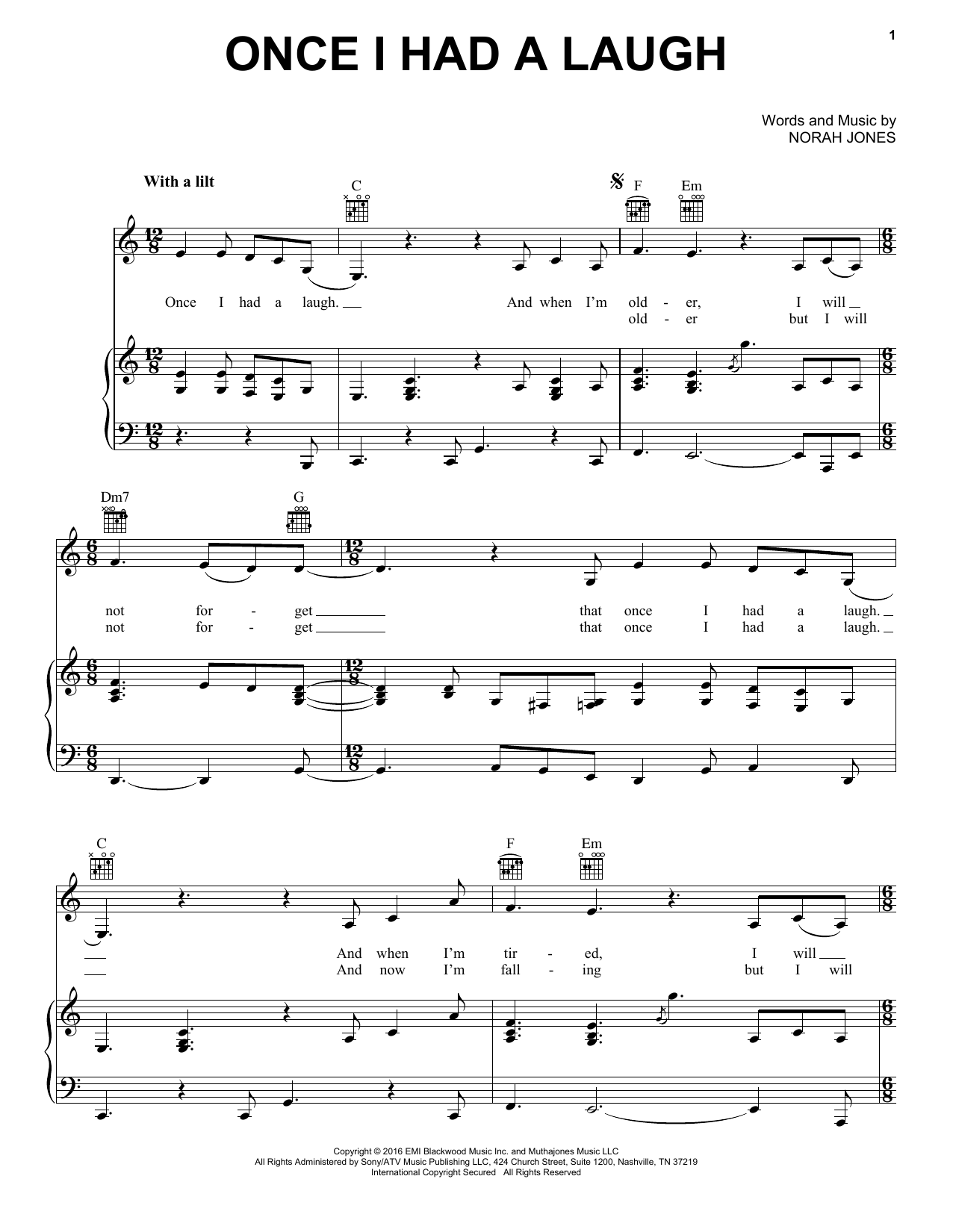 Download Norah Jones Once I Had A Laugh Sheet Music and learn how to play Piano, Vocal & Guitar (Right-Hand Melody) PDF digital score in minutes
