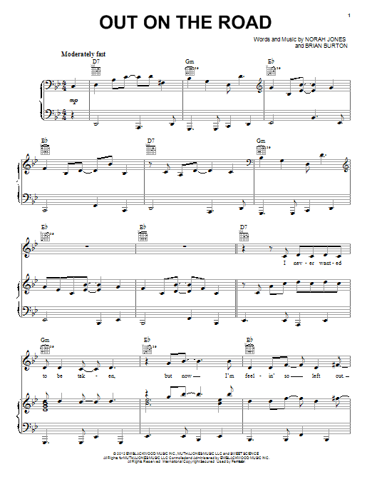 Download Norah Jones Out On The Road Sheet Music and learn how to play Piano, Vocal & Guitar (Right-Hand Melody) PDF digital score in minutes