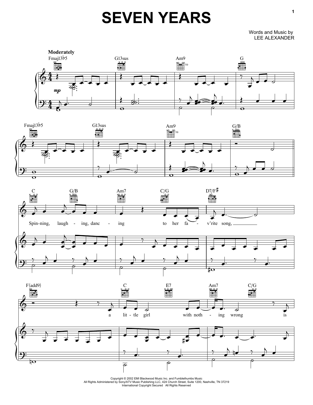 Download Norah Jones Seven Years Sheet Music and learn how to play Piano PDF digital score in minutes