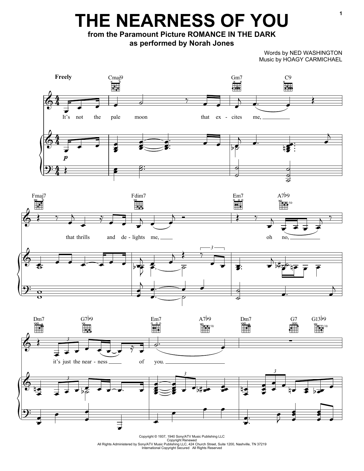 Download Norah Jones The Nearness Of You Sheet Music and learn how to play Piano & Vocal PDF digital score in minutes