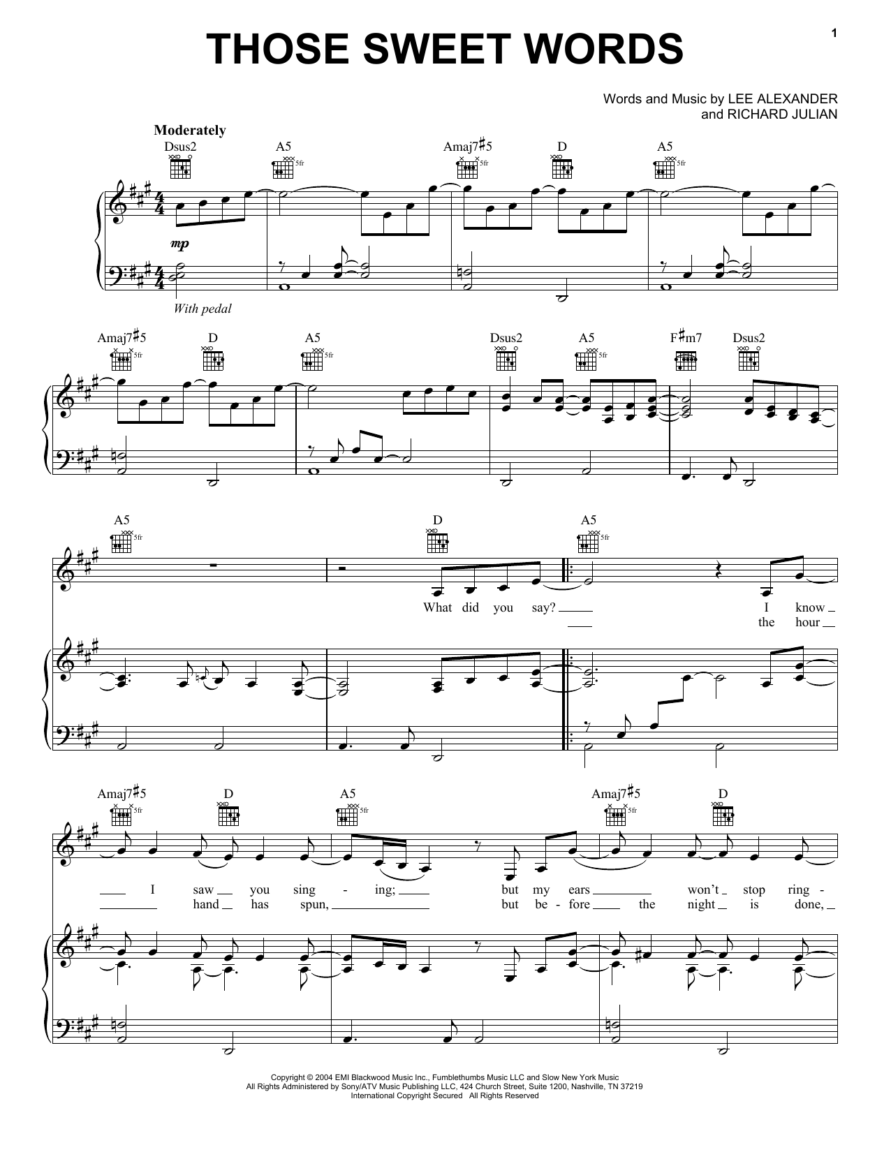 Download Norah Jones Those Sweet Words Sheet Music and learn how to play Piano, Vocal & Guitar (Right-Hand Melody) PDF digital score in minutes