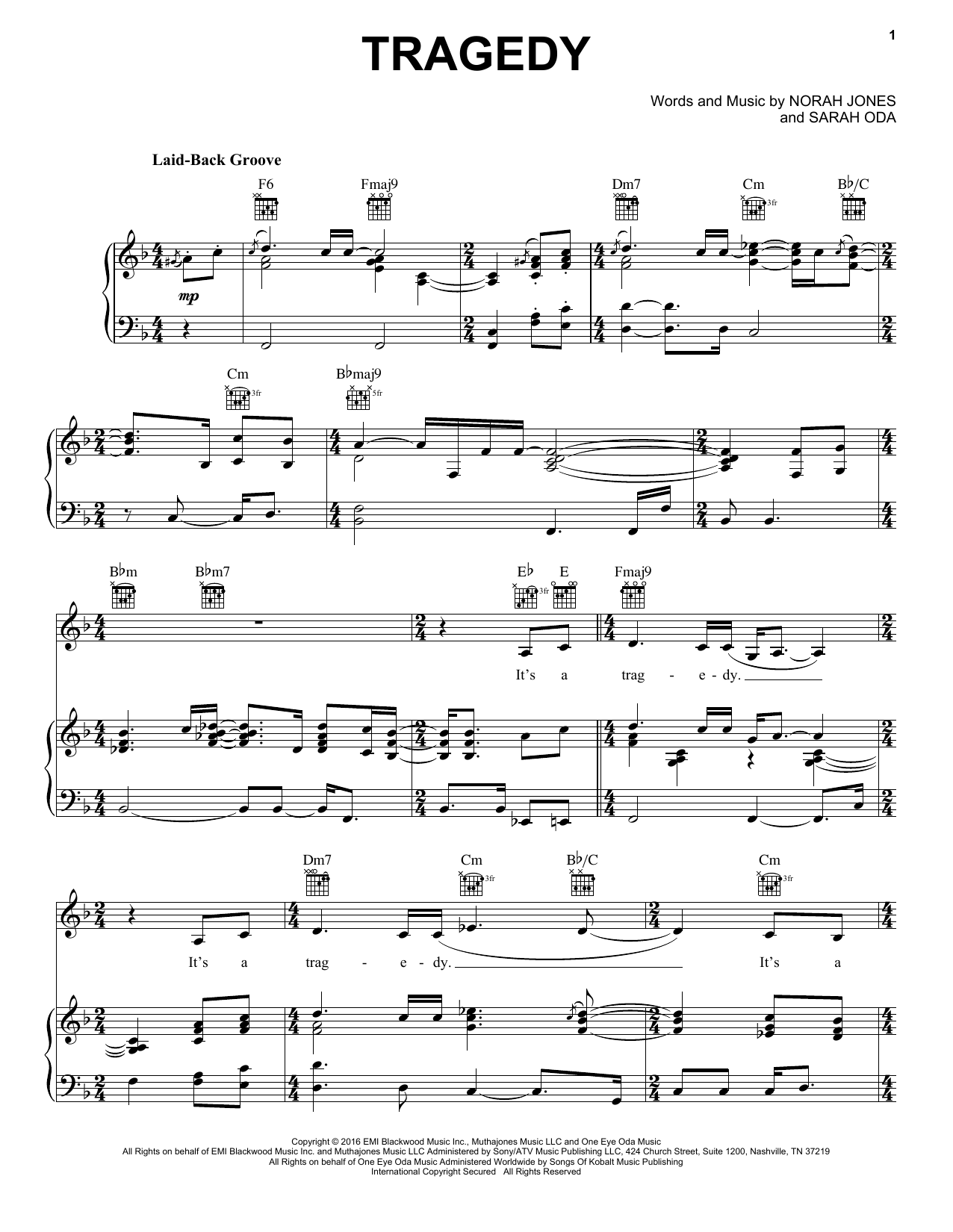 Download Norah Jones Tragedy Sheet Music and learn how to play Piano, Vocal & Guitar (Right-Hand Melody) PDF digital score in minutes