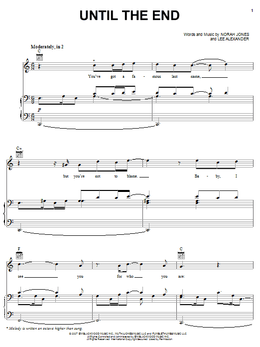 Download Norah Jones Until The End Sheet Music and learn how to play Piano, Vocal & Guitar (Right-Hand Melody) PDF digital score in minutes