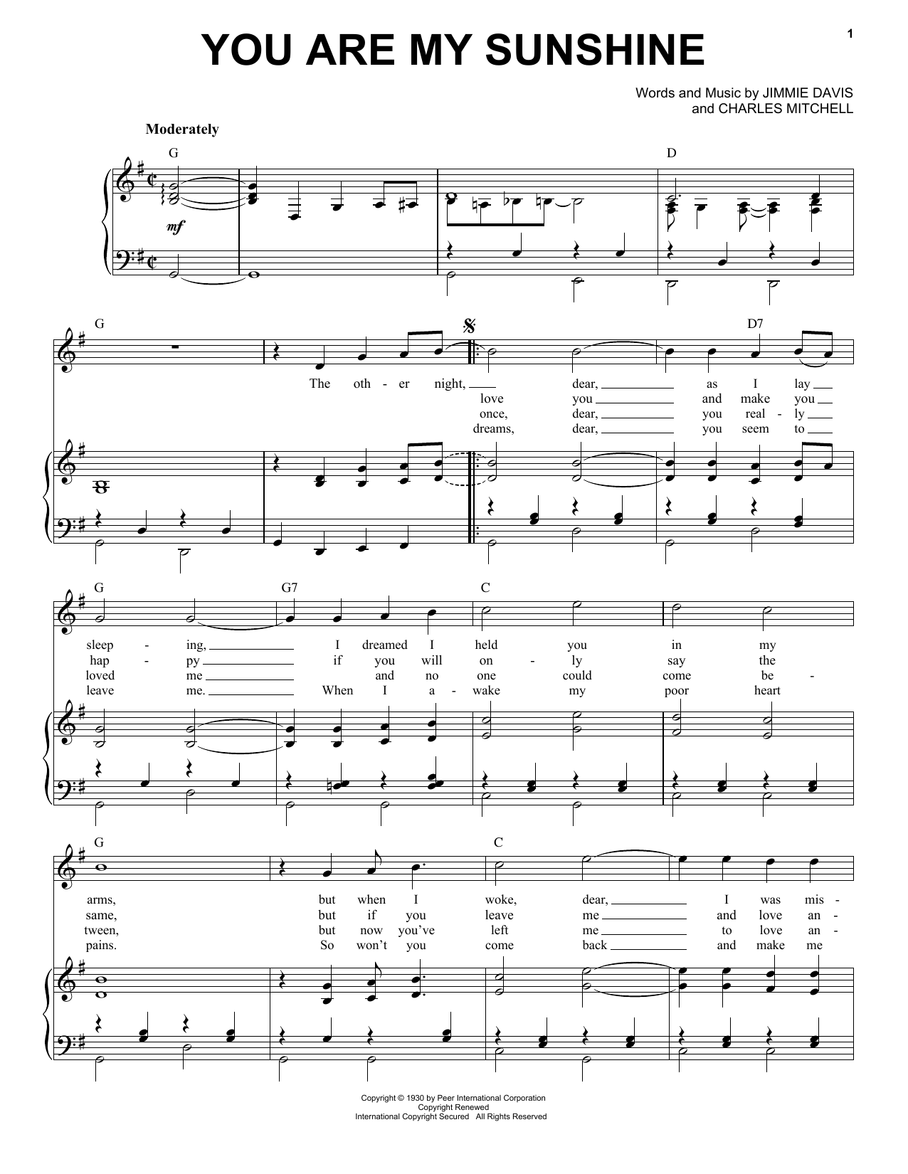 Download Norman Blake You Are My Sunshine Sheet Music and learn how to play Easy Piano PDF digital score in minutes