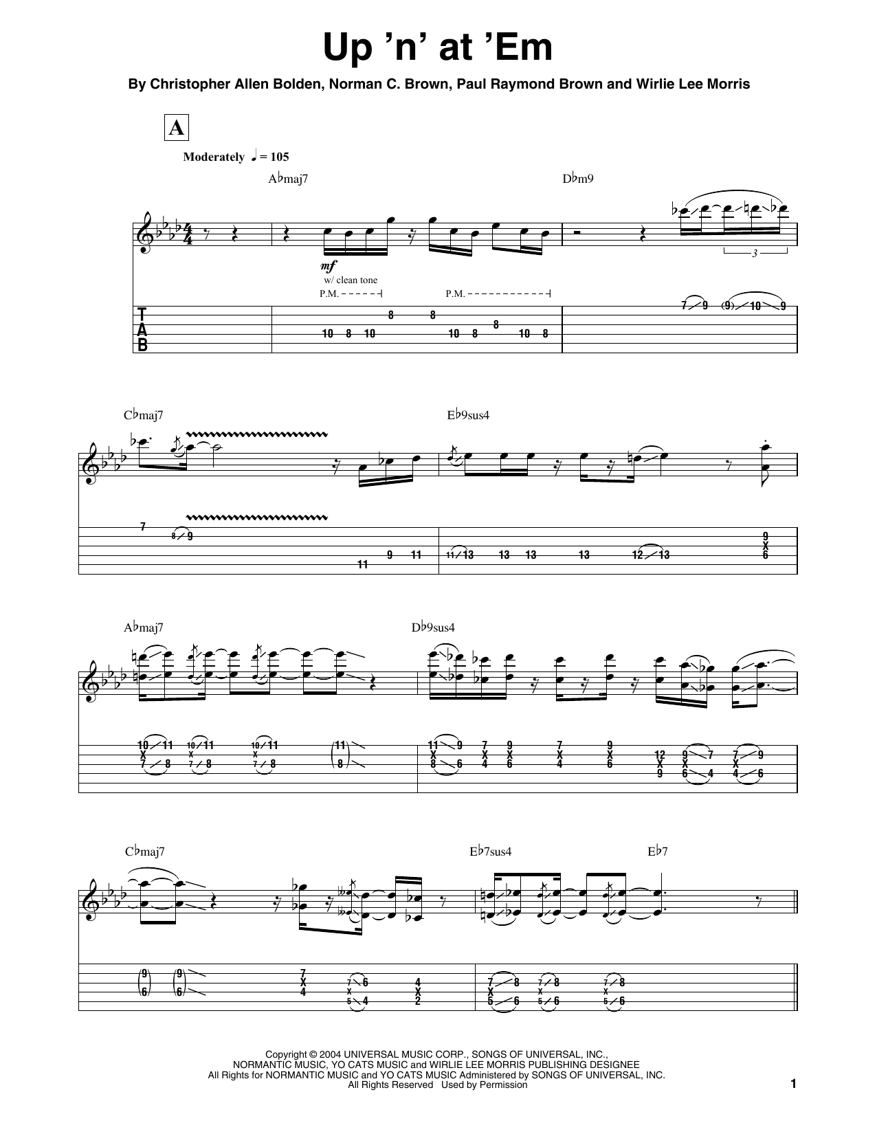 Download Norman Brown Up 'N' At 'Em Sheet Music and learn how to play Guitar Tab (Single Guitar) PDF digital score in minutes