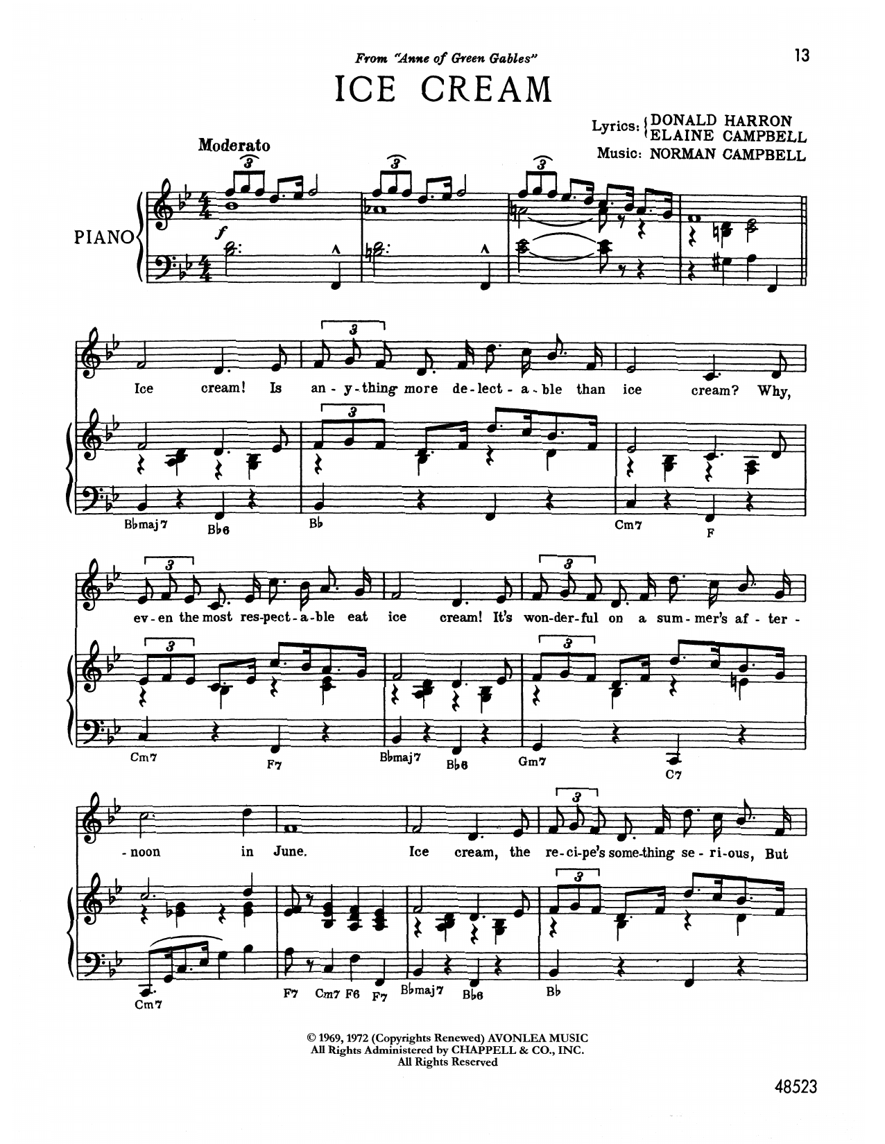 Download Norman Campbell Ice Cream (from Anne Of Green Gables) Sheet Music and learn how to play Piano & Vocal PDF digital score in minutes