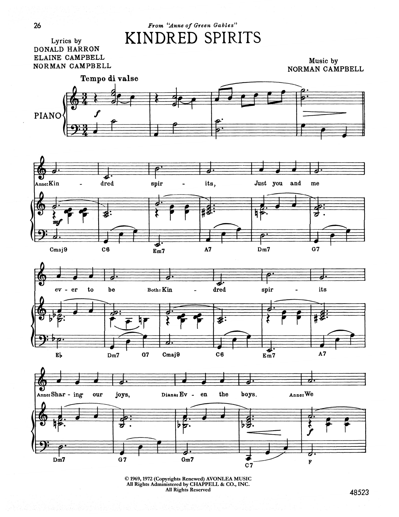 Download Norman Campbell Kindred Spirits (from Anne Of Green Gables) Sheet Music and learn how to play Piano & Vocal PDF digital score in minutes