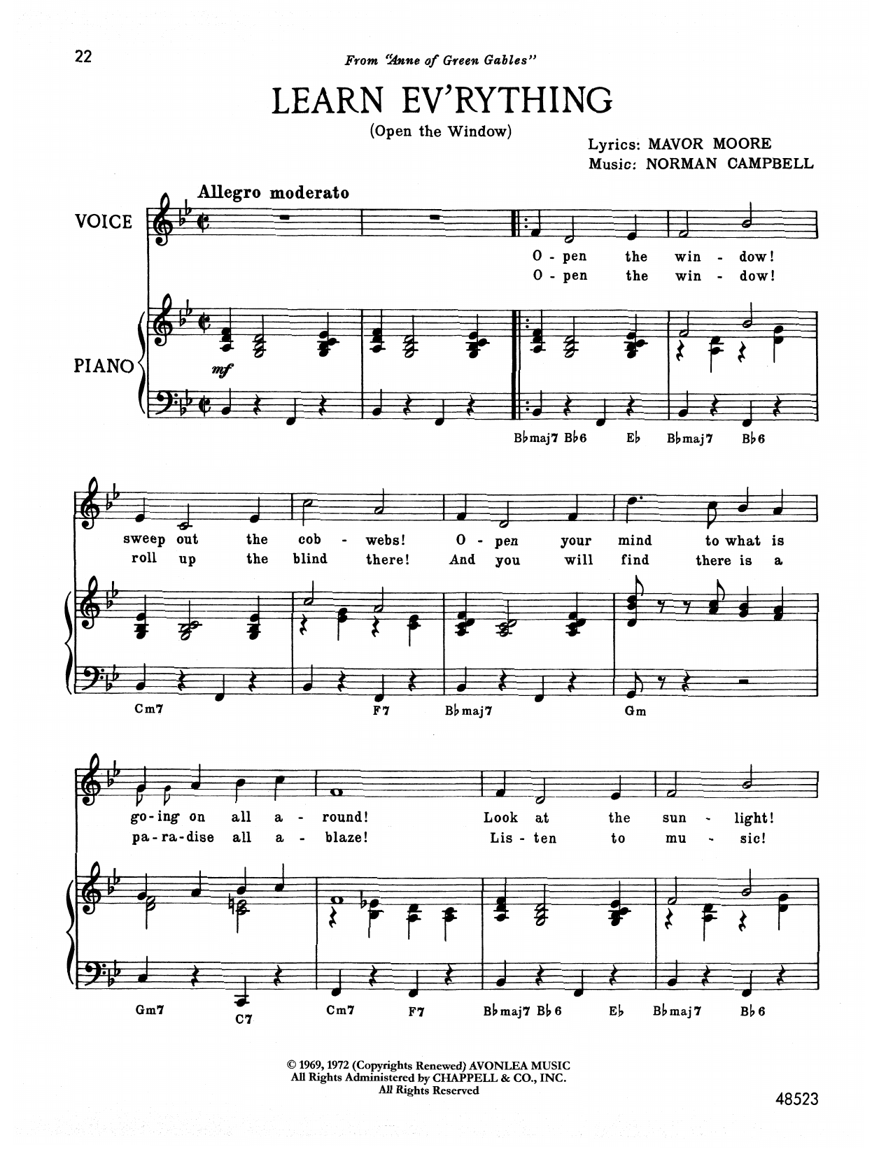 Download Norman Campbell Learn Ev'rything (from Anne Of Green Gables) Sheet Music and learn how to play Piano & Vocal PDF digital score in minutes