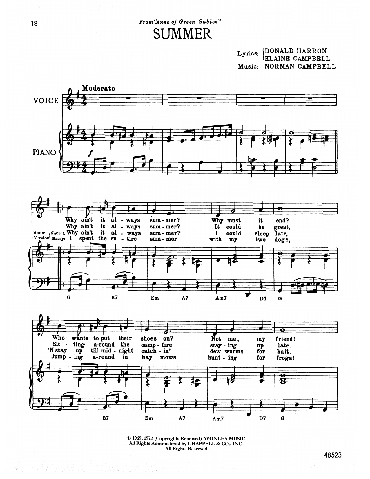 Download Norman Campbell Summer (from Anne Of Green Gables) Sheet Music and learn how to play Piano & Vocal PDF digital score in minutes