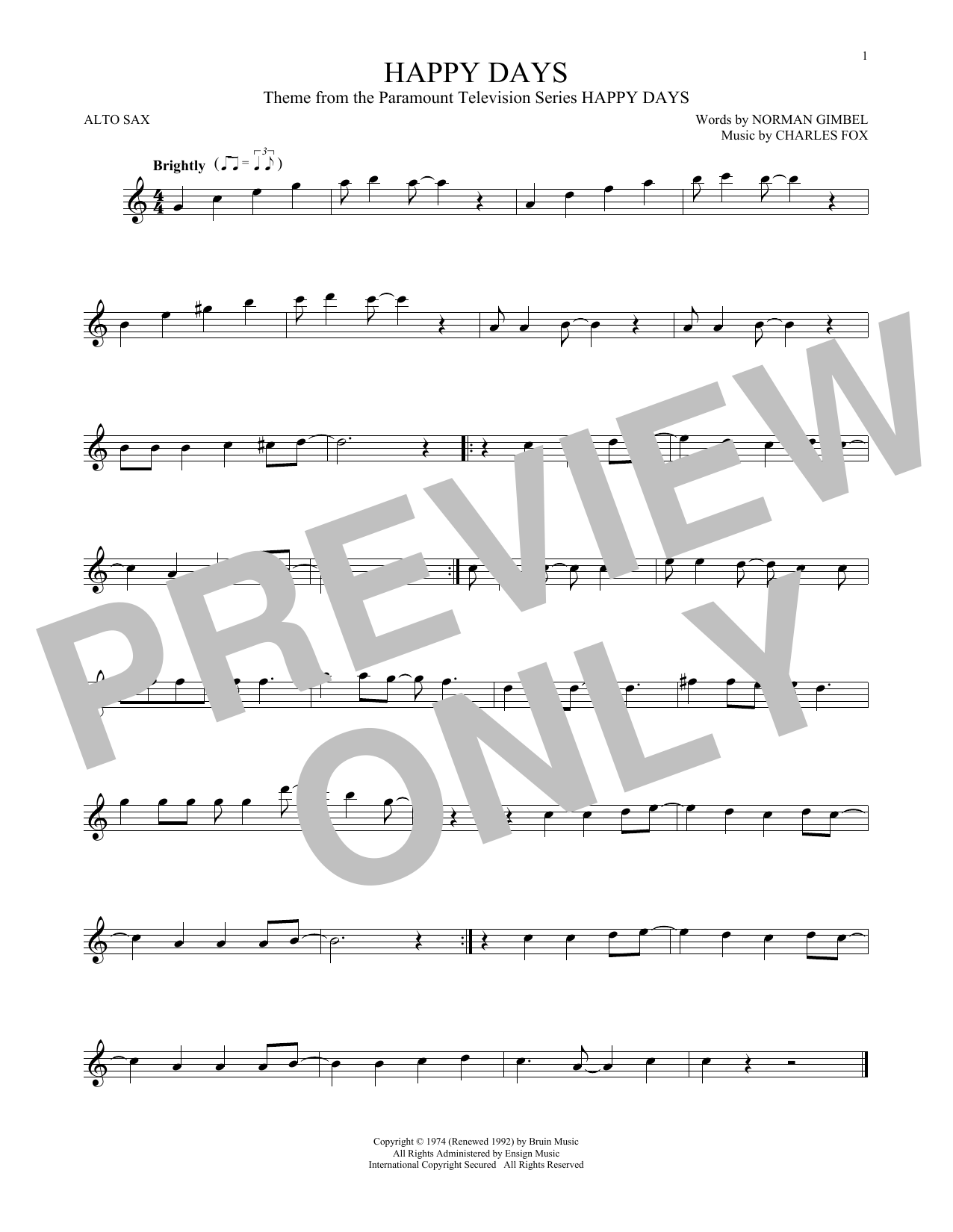 Download Charles Fox Happy Days (from the TV series) Sheet Music and learn how to play Flute PDF digital score in minutes