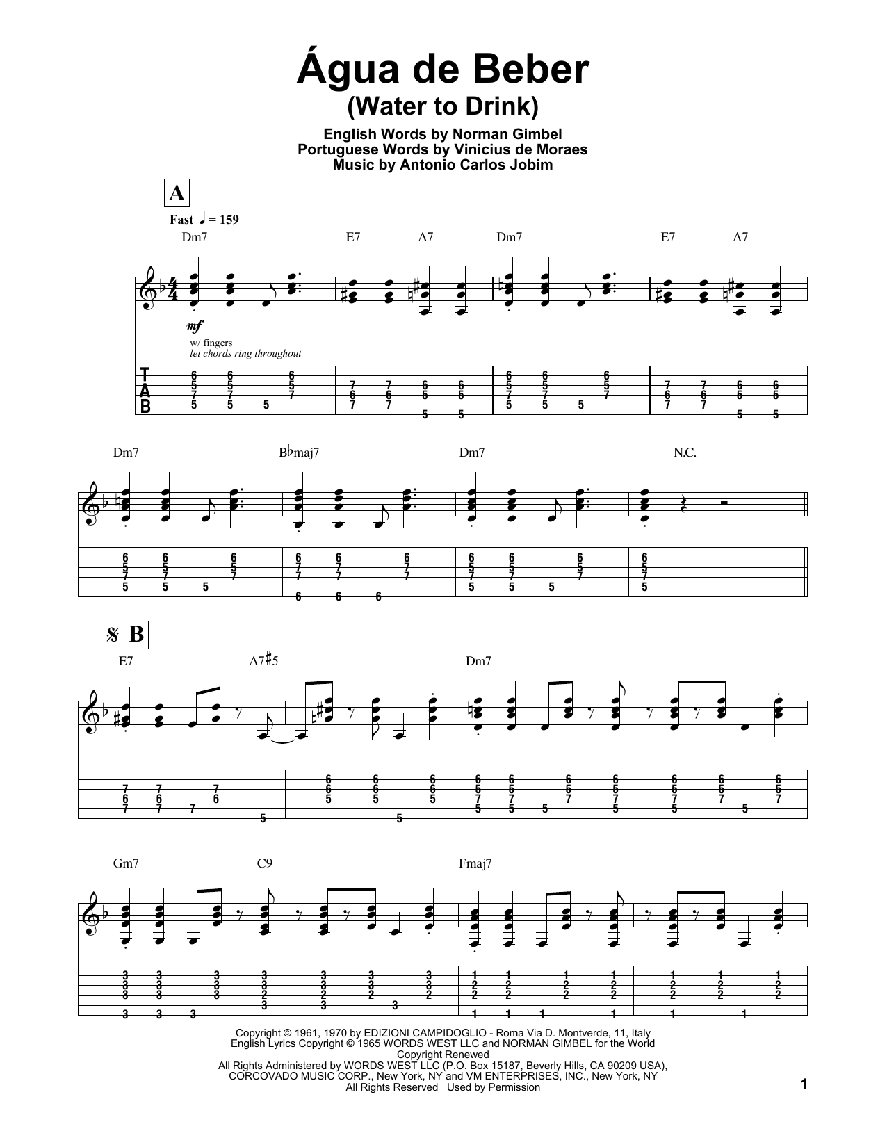 Download Antonio Carlos Jobim Água De Beber (Water To Drink) Sheet Music and learn how to play Guitar Tab PDF digital score in minutes