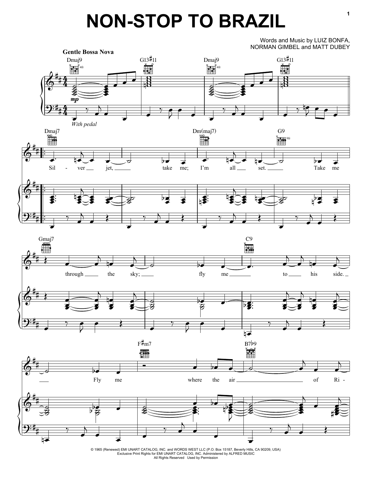 Download Norman Gimbel Non-Stop To Brazil Sheet Music and learn how to play Piano, Vocal & Guitar (Right-Hand Melody) PDF digital score in minutes
