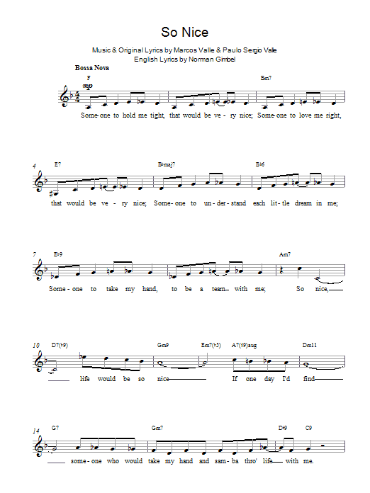 Download Paulo Sergio Valle So Nice Sheet Music and learn how to play Melody Line, Lyrics & Chords PDF digital score in minutes