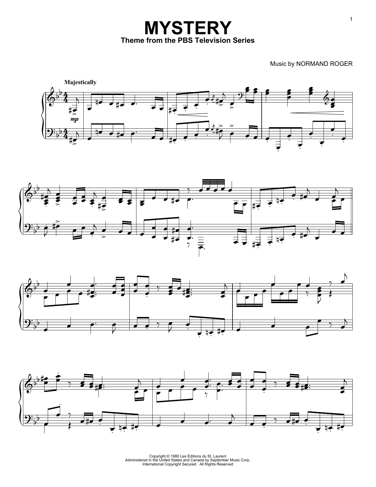 Download Normand Roger Mystery Sheet Music and learn how to play Piano Solo PDF digital score in minutes