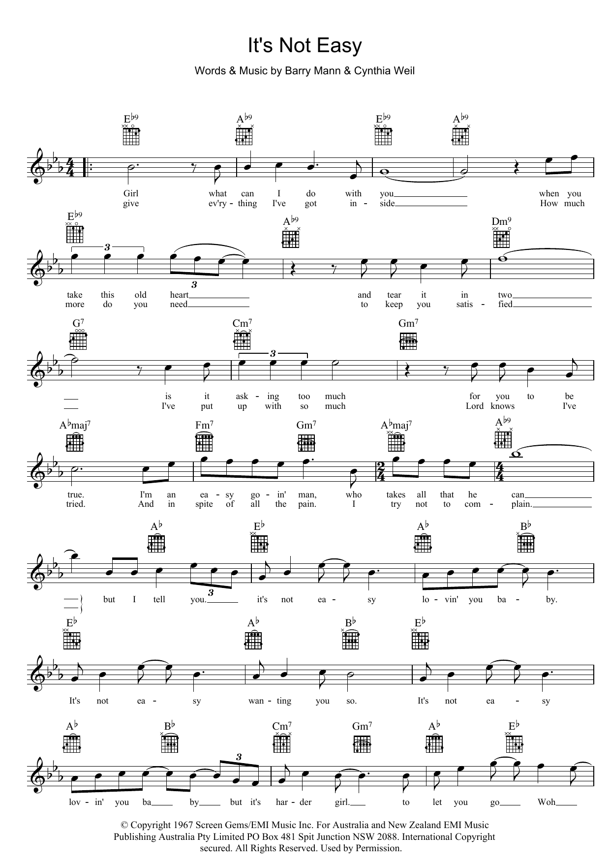 Download Normie Rowe It's Not Easy Sheet Music and learn how to play Melody Line, Lyrics & Chords PDF digital score in minutes