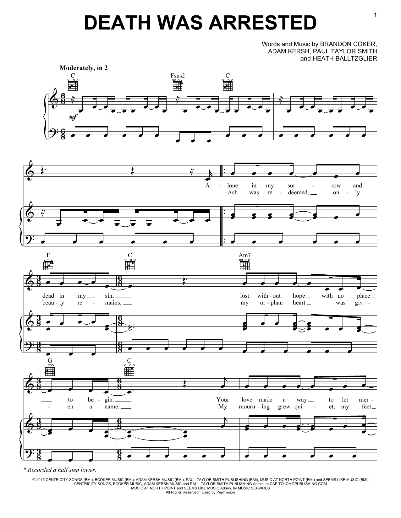 Download North Point InsideOut Death Was Arrested Sheet Music and learn how to play Piano, Vocal & Guitar Chords (Right-Hand Melody) PDF digital score in minutes