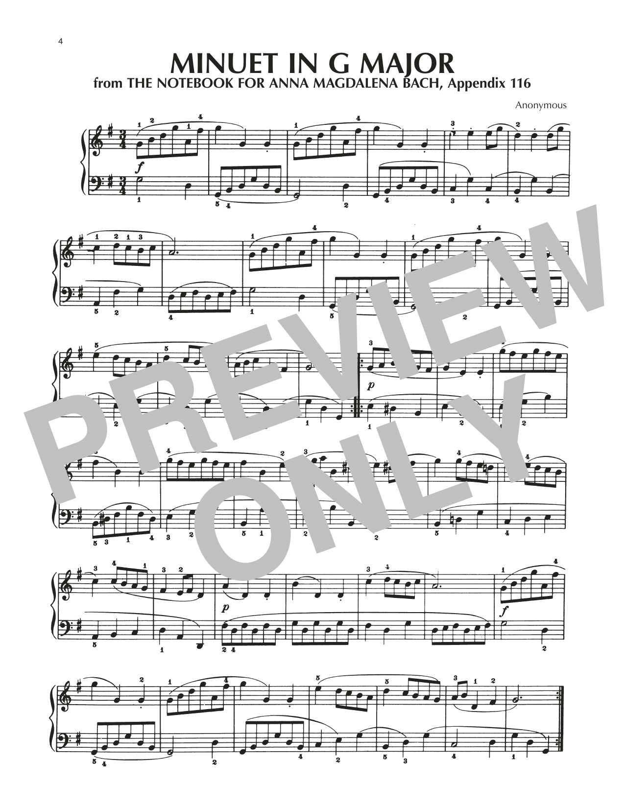 Download Notebook for Anna Magdalena Bach Minuet In G Major, BWV Appendix 116 Sheet Music and learn how to play Piano Solo PDF digital score in minutes