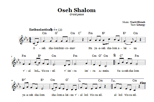 Download Nurit Hirsch Oseh Shalom (Grant Peace) Sheet Music and learn how to play Melody Line, Lyrics & Chords PDF digital score in minutes