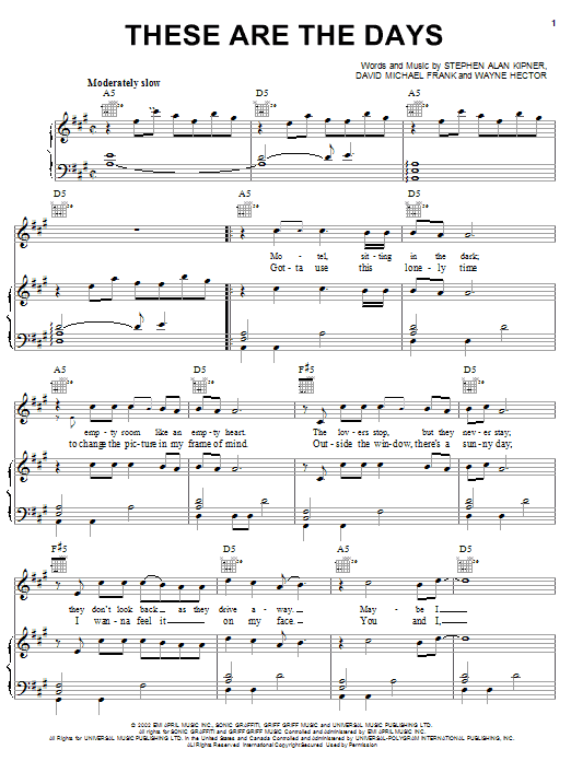 Download O-Town These Are The Days Sheet Music and learn how to play Piano, Vocal & Guitar (Right-Hand Melody) PDF digital score in minutes