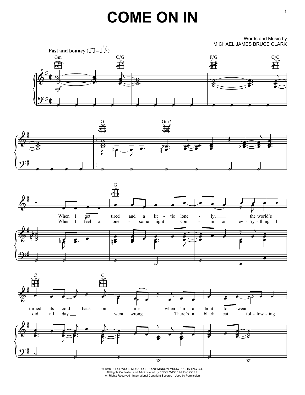 Download Oak Ridge Boys Come On In Sheet Music and learn how to play Piano, Vocal & Guitar Chords (Right-Hand Melody) PDF digital score in minutes
