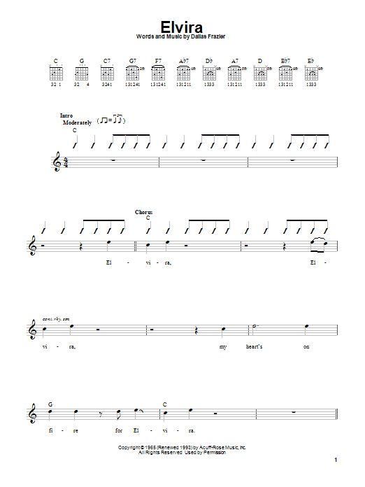 Download Oak Ridge Boys Elvira Sheet Music and learn how to play Easy Guitar Tab PDF digital score in minutes