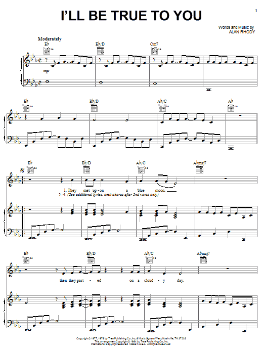 Download Oak Ridge Boys I'll Be True To You Sheet Music and learn how to play Piano, Vocal & Guitar (Right-Hand Melody) PDF digital score in minutes