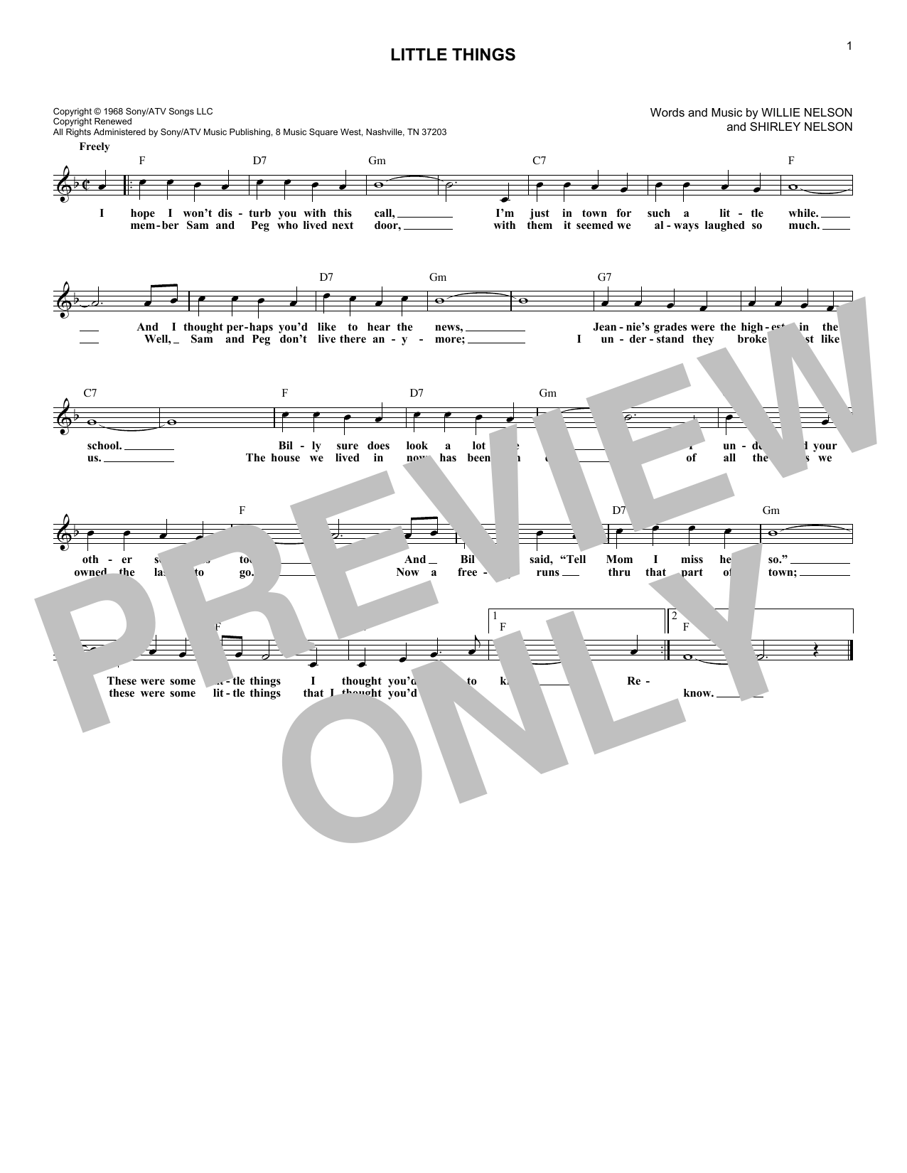 Download Oak Ridge Boys Little Things Sheet Music and learn how to play Melody Line, Lyrics & Chords PDF digital score in minutes