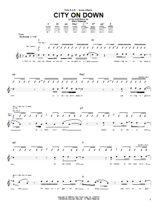 Download O.A.R. City On Down Sheet Music and learn how to play Guitar Tab PDF digital score in minutes