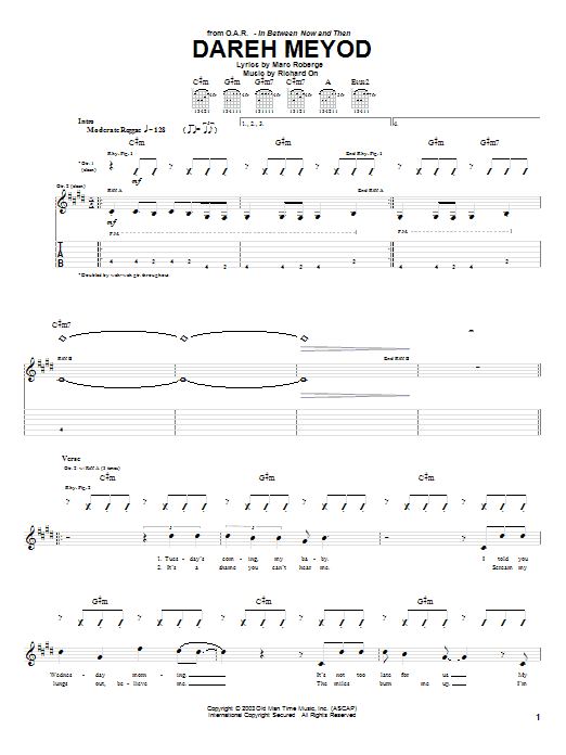 Download O.A.R. Dareh Meyod Sheet Music and learn how to play Guitar Tab PDF digital score in minutes