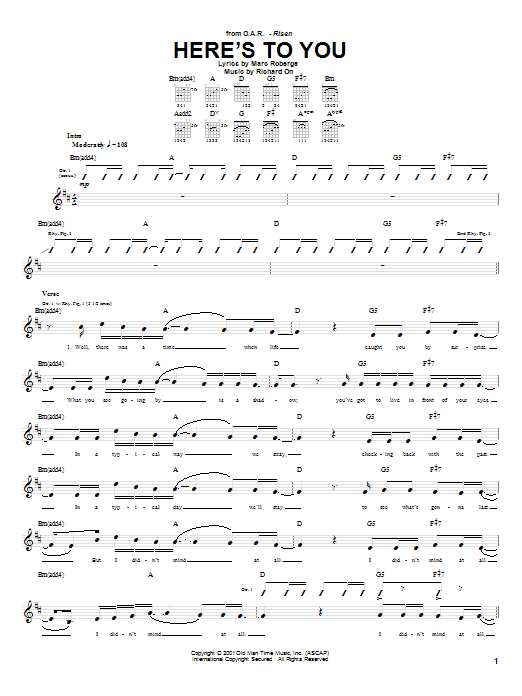 Download O.A.R. Here's To You Sheet Music and learn how to play Guitar Tab PDF digital score in minutes